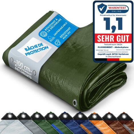 Floordirekt – Bâche de protection imperméable 140 g/m² – Résistante à la déchirure – Œillets métalliques antirouille – Dimensions 3 x 4 m - VERT 3 X