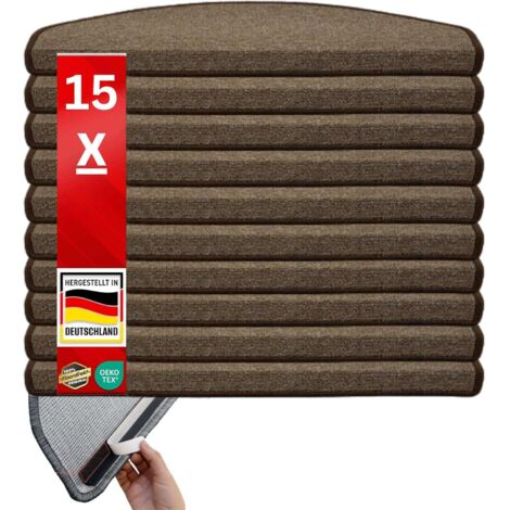 x 15 Tapis d'escalier London, Brun clair, 23,5 x 65 cm, Demi-circulaire