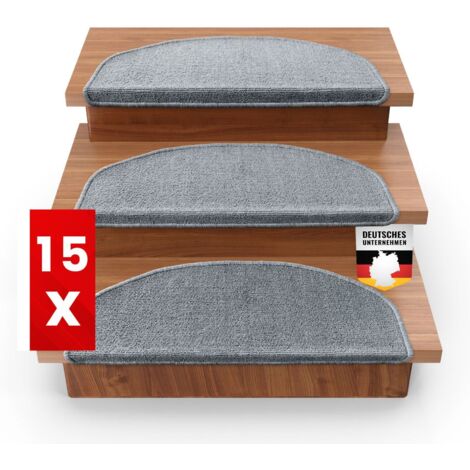 x 15 Tapis d'escalier London, Gris clair, 23,5 x 65 cm, Demi-circulaire