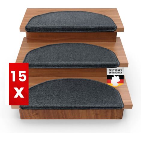 x 15 Tapis d'escalier London, Anthracite, 23,5 x 65 cm, Demi-circulaire