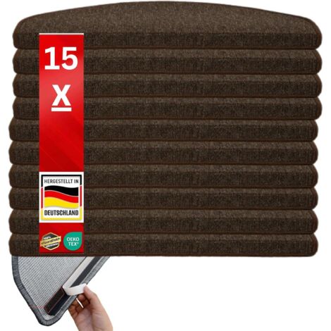 x 15 Tapis d'escalier London, Brun foncé, 23,5 x 65 cm, Demi-circulaire
