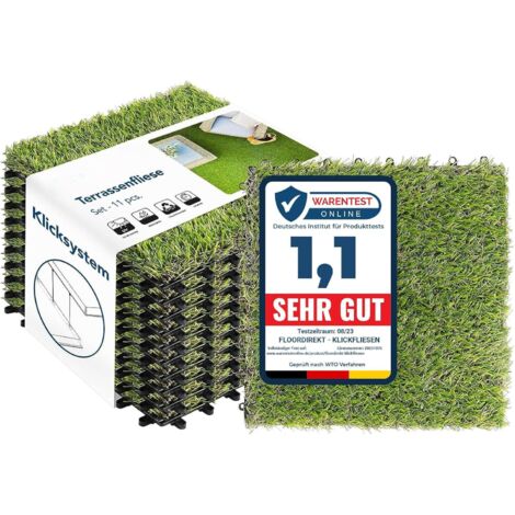 Floordirekt – Dalles de terrasse en gazon synthétique 30 x 30 cm – Lot de 11 dalles – Résistantes aux intempéries – Système à clic pour pose facile