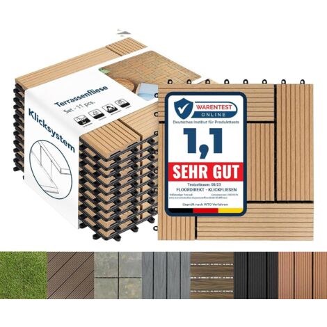 Floordirekt – Dalles de terrasse WPC Classic en teck 30 x 30 cm – Lot de 11 pièces – Système de clic pour installation facile – Résistantes aux intempéries (1/5)