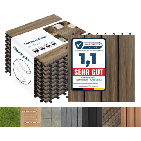 Floordirekt – Dalles de terrasse WPC lot de 11 pièces – Mix teck 30 x 30 cm – Résistantes aux intempéries – Système de clic pour installation rapide (1/5)