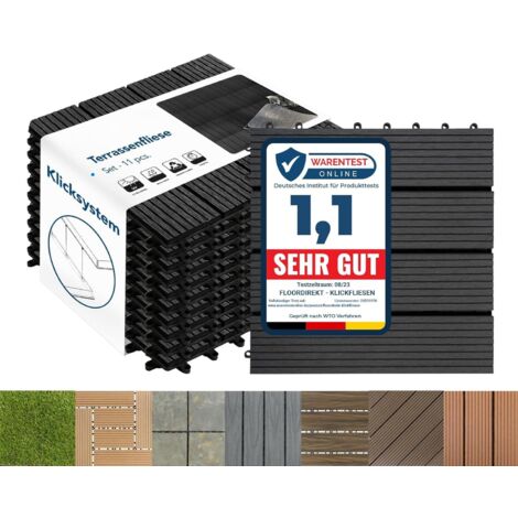 Floordirekt – Dalles WPC anthracite 30 x 30 cm – Lot de 11 pièces – Système de clic pour installation rapide – Résistantes aux intempéries (1/5)