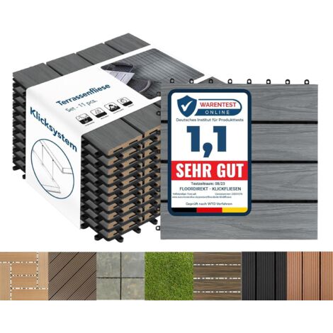 Karat – Dalles de terrasse WPC lot de 11 pièces 30 x 30 cm – Couleur gris – Résistantes aux UV – Surface totale 1 m² - GRIS 30 X