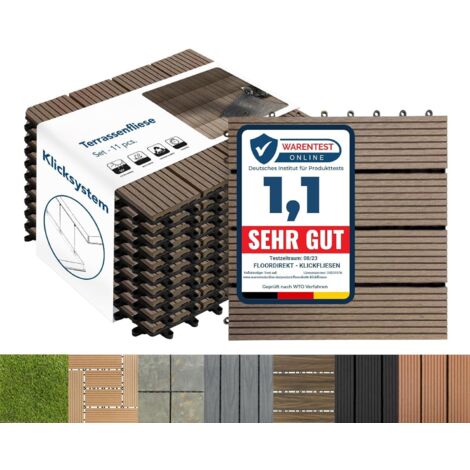 Floordirekt – Lot de 11 dalles de terrasse WPC marron foncé 30 x 30 cm – Épaisseur 22 mm – Système de clic pour installation rapide – Résistantes aux intempéries