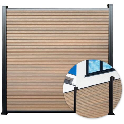 Ensemble clôture, Lames pleines, Kit complet, 1,80 m x 1,80 m, Ep =21 mm, Teak (1/4)