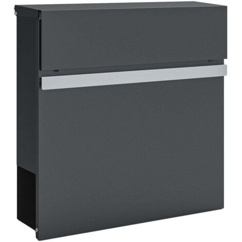 Boîte aux lettres Gaston Boîte aux lettres murale moderne avec compartiment pour les journaux & porte-nom en acier inoxydable, anthracite (1/3)