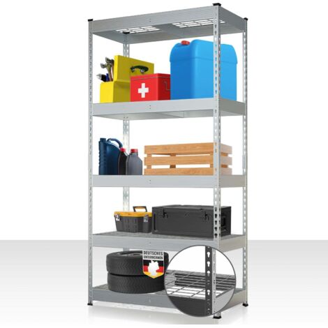Étagère pour charges lourdes Yukon Rivet Étagère en acier avec tablettes grillagées Galvaniseret 180 x 160 x 60 cm, 4 étages