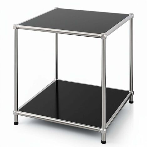 Floordirekt – Étagère murale en métal chromé – 2 plateaux ouverts – Dimensions L40 × P40 × H46 cm – Finition mate noire – Pieds réglables pour stabilité (1/5)