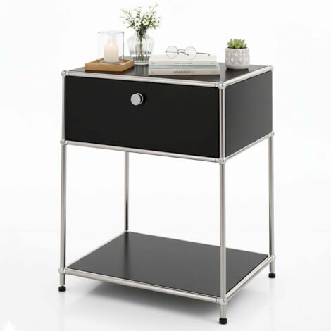 Étagère métal chromé design épuré, Concept Epuré MK-139, L50 × P40 × H65 cm, Noir