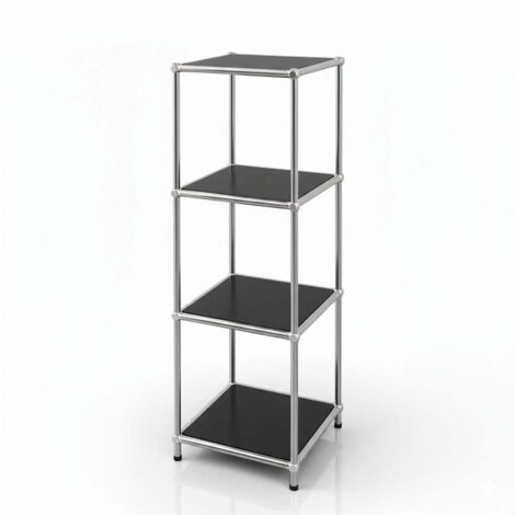 Floordirekt – Étagère métal chromé 4 niveaux – Dimensions L30 × P30 × H89 cm – Finition mate noire – Structure robuste et stable