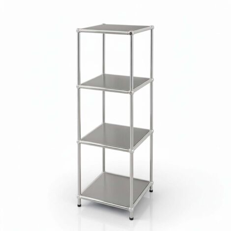 Floordirekt – Étagère métal chromé 4 niveaux – Dimensions L30 × P30 × H89 cm – Finition en poudre mate – Pour salle de bains, cuisine, bureau, entrée
