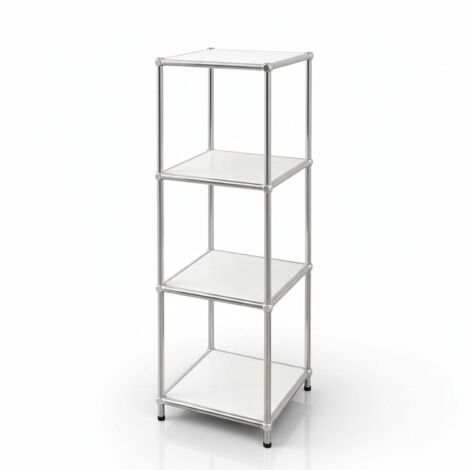 Étagère métal chromé design épuré, Concept Epuré MK-005, L30 × P30 × H89 cm, Blanc