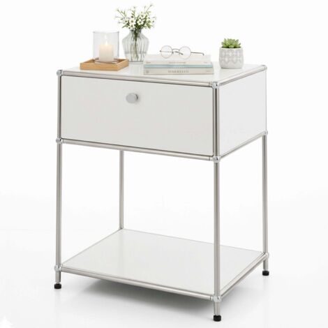 Étagère métal chromé design épuré, Concept Epuré MK-139, L50 × P40 × H65 cm, Blanc