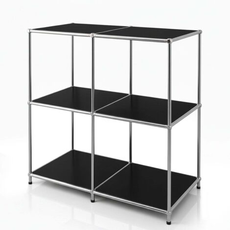 Floordirekt – Étagère métallique ouverte 3 niveaux – Dimensions L78 × P40 × H82 cm – Métal chromé noir – Stabilité sur sols irréguliers