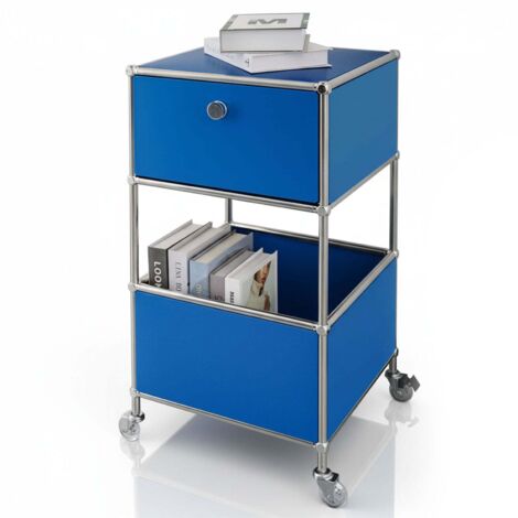 Floordirekt – Étagère mobile en métal chromé 3 niveaux – Dimensions L40 x P40 x H69 cm – Avec tiroir et roulettes verrouillables – Pour salle de bain, cuisine, bureau