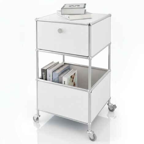 Étagère métal chromé design épuré, Concept Epuré MK-145, L40 x P40 x H69 cm, Blanc