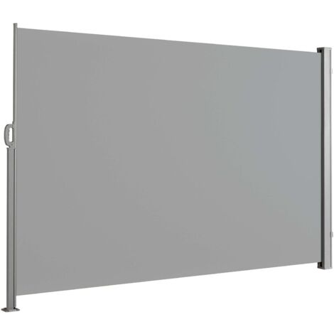 Store latéral extérieur 280 g/m² brise vue pour terrasse, structure aluminium, Gris clair 160 x 350 cm