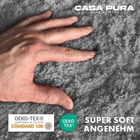Tapis de Bain à Poils Longs Sky Soft Gris argenté 95 cm diamètre