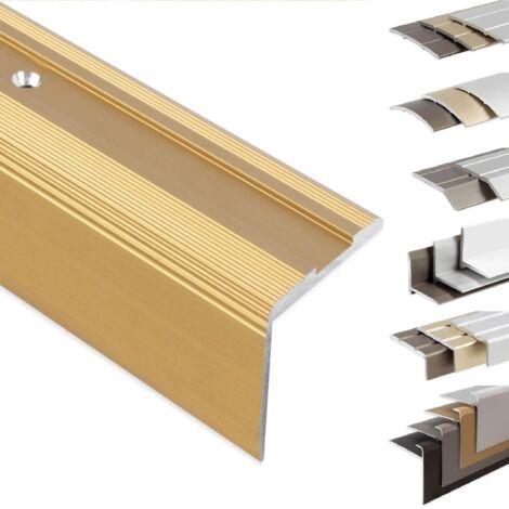 Glory Profilés de bord d'escalier autocollants ou pré-percés avec matériel de montage –Aluminium anodisé Forme: L Or élégant M 100 cm