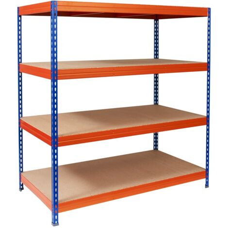 Étagère charge lourde Tôle d'acier 4 Étages Bleu-orange 200 x 150 x 60 cm  Charge Max : 1500 kg