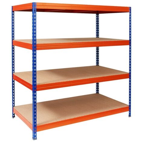 Étagère charge lourde Tôle d'acier 4 Étages Bleu-orange 200 x 180 x 60 cm Charge Max : 1600 kg