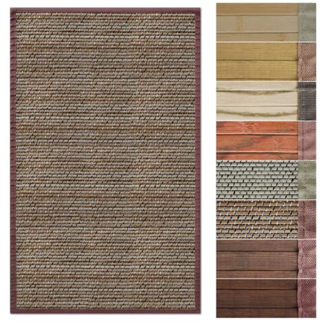 Tapis en bambou avec bord en tissu Design naturel 150 x 200 cm, Panda Marron