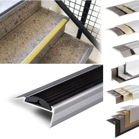 Profilés de nez de marches en aluminium Profilés de sol antidérapants Avec matériel de montage simple Power Grip Longueur: 134 cm Noir