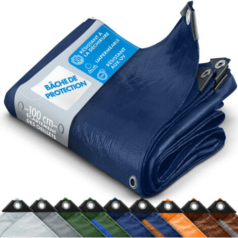 Toile multiusage avec Oeillets imperméable 140 g/m² Bleu 6 x 8 m