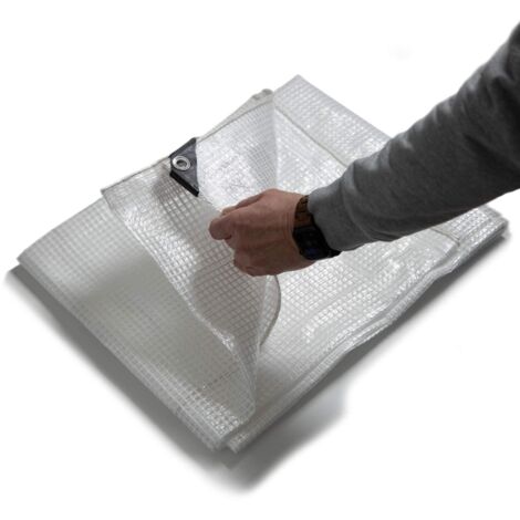 Toile multiusage avec Oeillets imperméable Leno 140 g/m² Blanc / Transparent 6 x 1,5 m