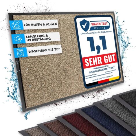 Rhine Tapis d'entrée Lavable, certifié Oeko-Tex Ocre Noir Moucheté, 90 cm x 150 cm