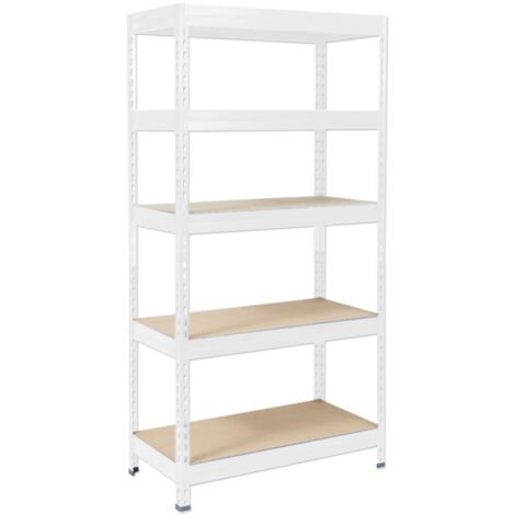 Étagère métallique de Rangement renforcée à Charge Lourde Grizzly 5 Étages  Blanc 220 x 90 x 60 cm  Charge Max : 875 kg