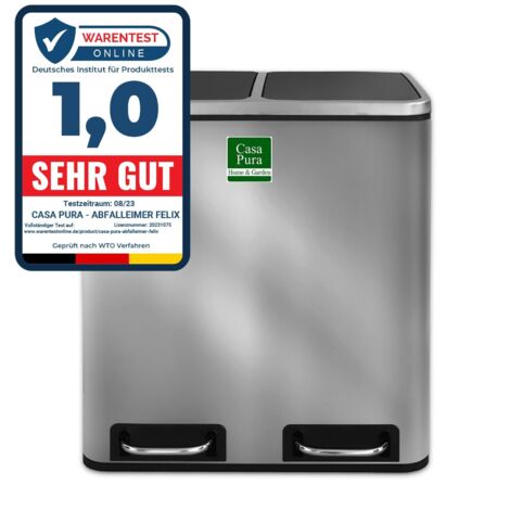 Felix Poubelle Tri Sélectif Amortisseur de Fermeture Design Idéal pour Cuisine et Bureau Argenté, 2 x 15 Litres