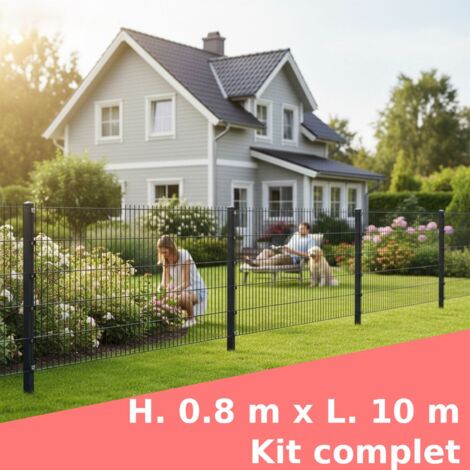 Grillage rigide, 80 x 1000 cm, Kit inclus 5 x Panneaux double barreau 83 x 201 cm et 6 x poteaux 140 cm (1/5)