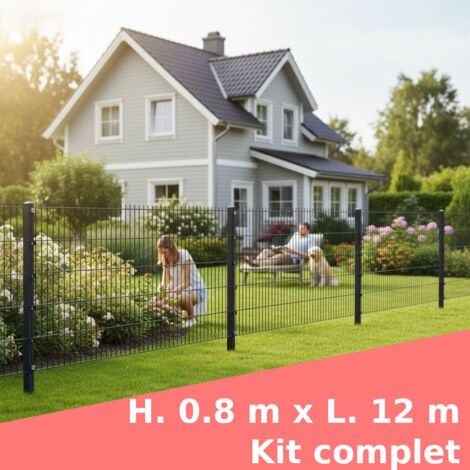 Grillage rigide, 80 x 1200 cm, Kit inclus 6 x Panneaux double barreau 83 x 201 cm et 7 x poteaux 140 cm (1/5)