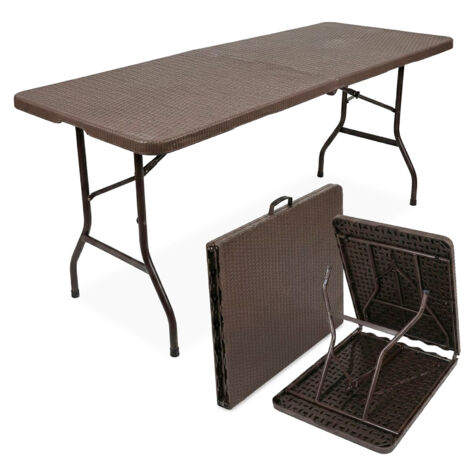 Table pliante aspect rotin, 183 × 75 × 74 cm, résistante aux intempéries - Pratique pour jardin & terrasse (1/5)