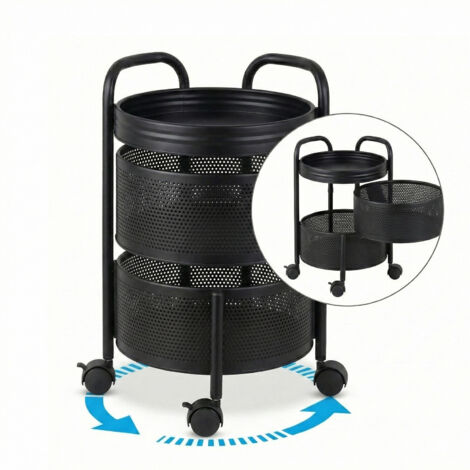 Chariot Utilitaire Mobile Noir À 3 Niveaux 28 × 28 × 43 cm avec roulettes, Chariot Utilitaire Médical, Chariot De Rangement pour Esthéticienne (1/5)