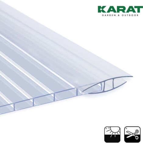 Karat – Connecteur pour plaques alvéolaires en polycarbonate – Profilé en H 10 mm – Longueur 121 cm – Résistant aux UV et découpable (1/4)