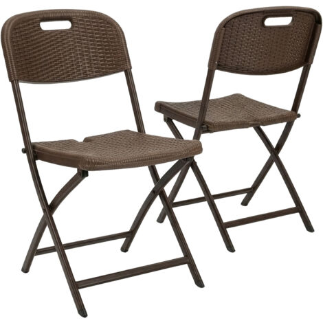 X 2 Chaises pliantes aspect rotin, Marron, résistant aux intempéries - Pratique pour jardin & terrasse (1/5)