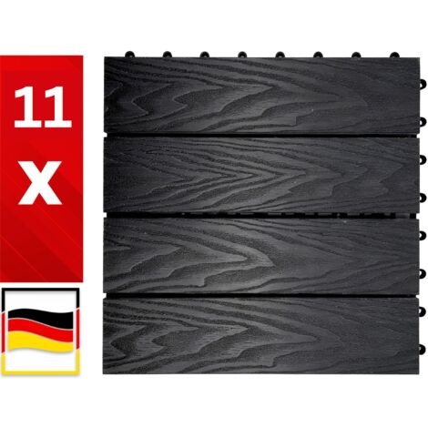 X 11 Dalles de terrasse WPC 30x30 cm Noir - Lot de 11 - Effet 3D