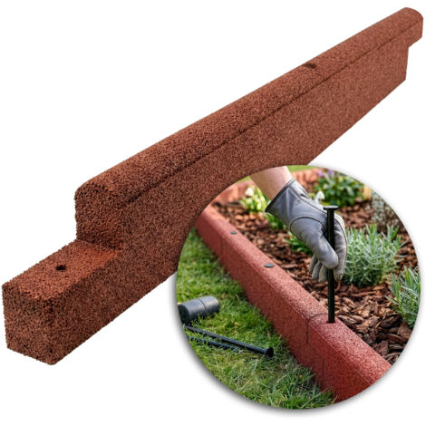 x 1 Bordure en caoutchouc recyclé, Pelouse Rebord de Chemin, Fixations incluses, Rouge