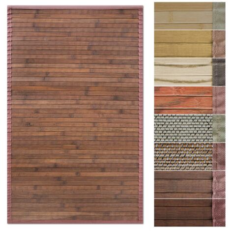 Tapis en bambou avec bord en tissu Design naturel 70 x 200 cm, marron tibétain