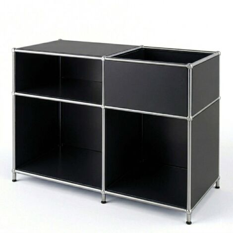 Étagère métal chromé design épuré, Concept Epuré MK-030 : 3 étages + 1 compartiment , Noir, 65 x 40 x 88 cm