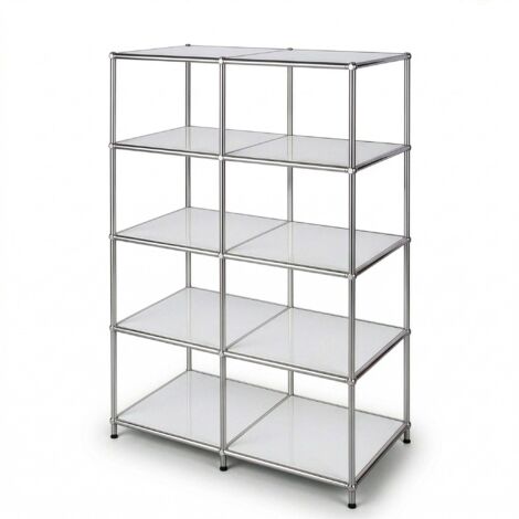 Étagère métal chromé design épuré, Concept Epuré MK-015 : 5 étages, Blanc, 118 x 40 x 78 cm