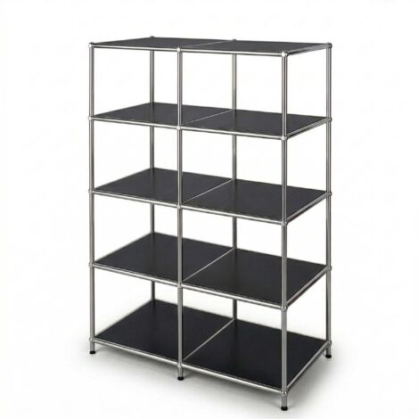 Étagère métal chromé design épuré, Concept Epuré MK-015 : 5 étages, Noir, 118 x 40 x 78 cm