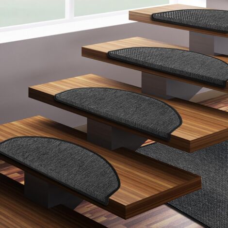 Tapis d'escalier Sabang Aspect Sisal, Anthracite, Demi-circulaire 19 x 56 cm