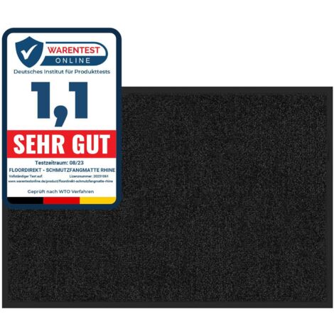 Karat – Tapis de porte paillasson d'entrée noir 40 x 60 cm – Matériau polyamide – Lavable à 30°C – Sous-couche PVC antidérapante