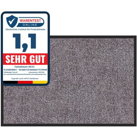 Karat – Tapis de porte paillasson Rhine gris 90 x 120 cm – Fibres polyamide haute qualité – Sous-couche antidérapante – Lavable à 30°C